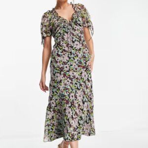 Floral ruffle hem puff sleeve dress